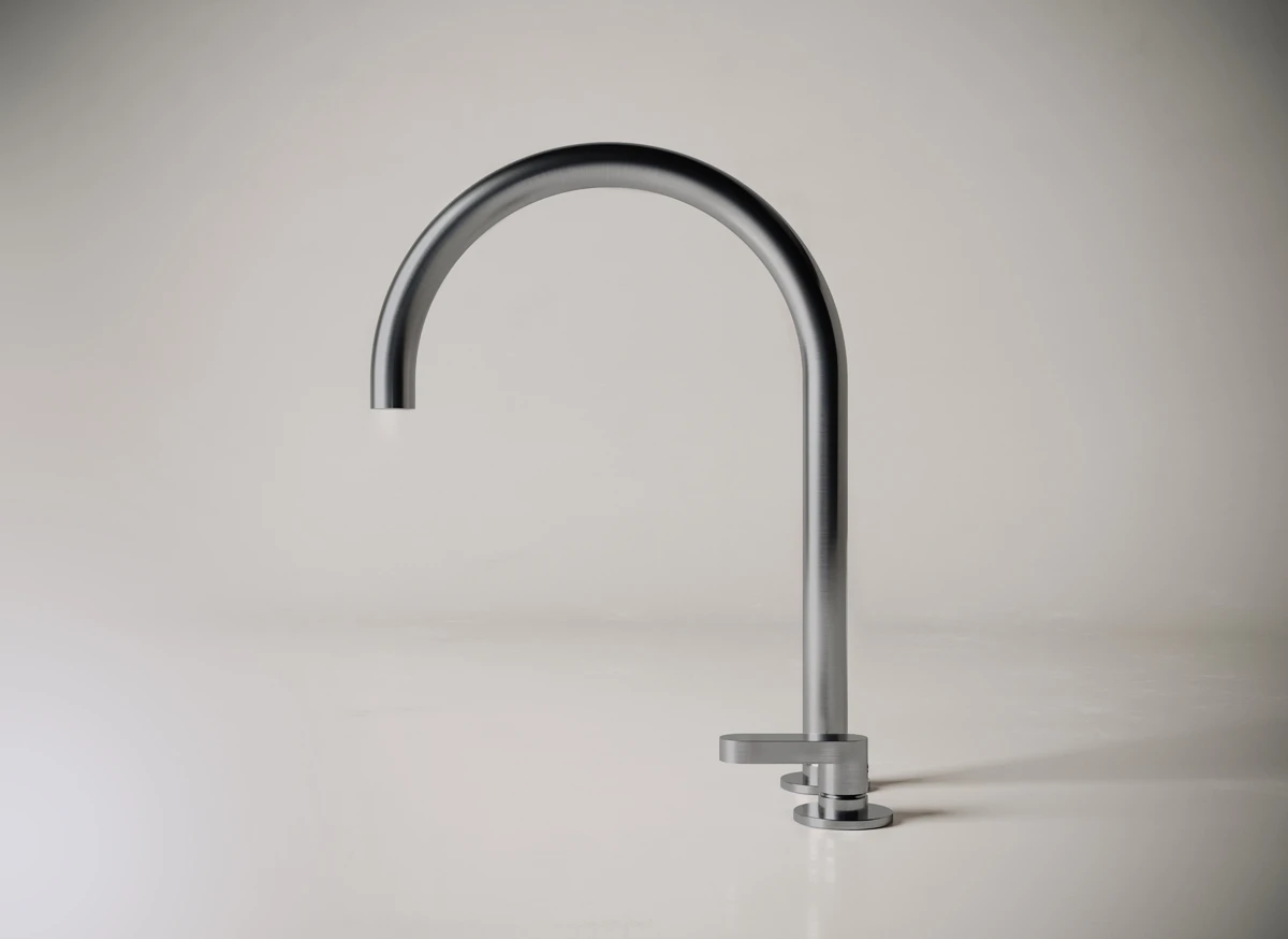 Modern stainless steel kitchen faucet with sleek design and high durability.
