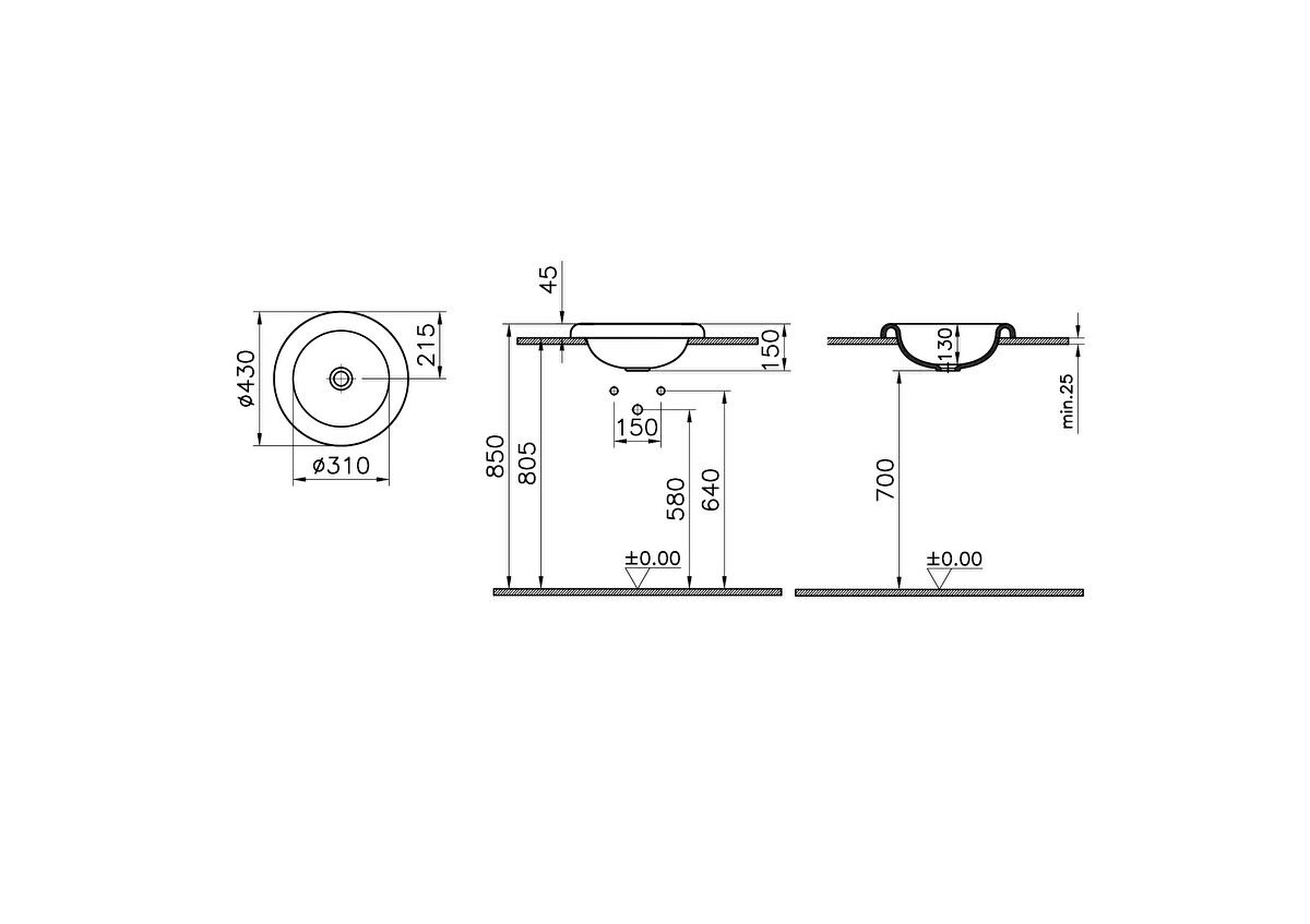 Liquid Inset Wash Basin, 43x43cm