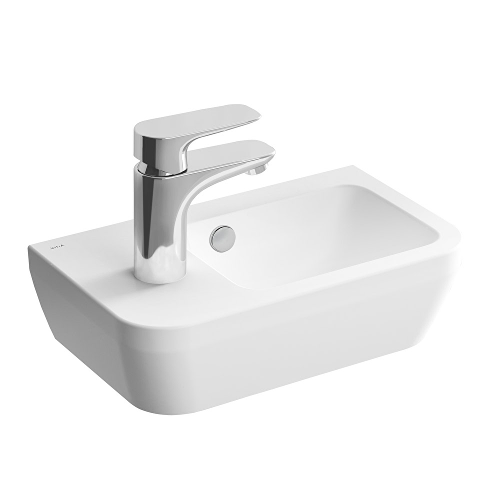 Integra Compact washbasin with left faucet area, 35×22 cm