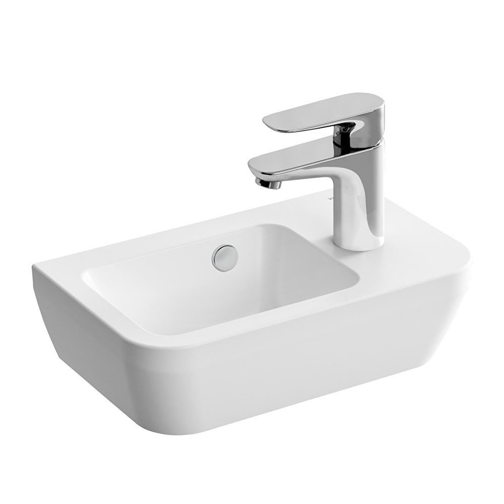 Integra Compact washbasin with right faucet area, 35×22 cm